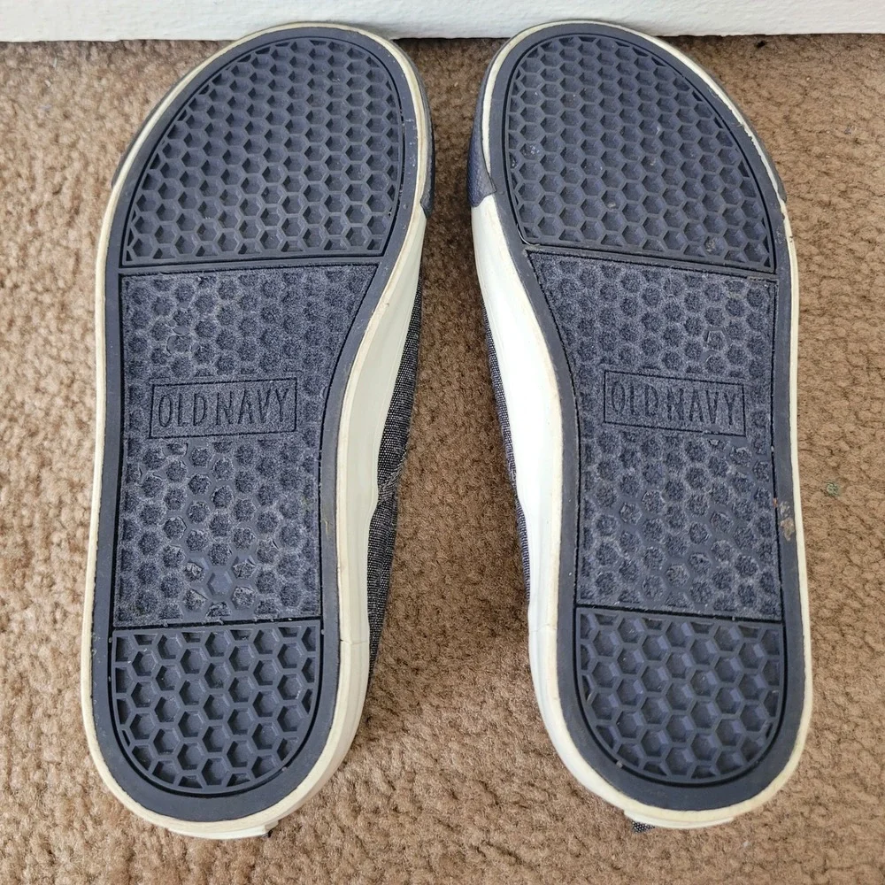 Old Navy Size 5 Linen Slip On Sneakers Boys Indigo Denim‎ Faux Leather Heel